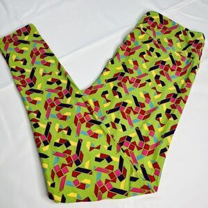 LulaRoe Leggings Tall & Curvy Geometric Colorful Green Blue Red Blue Black 0704
